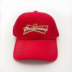 Budweiser Baseball Hat Red Adjustable Embroidered Logo Gold Crown Cap